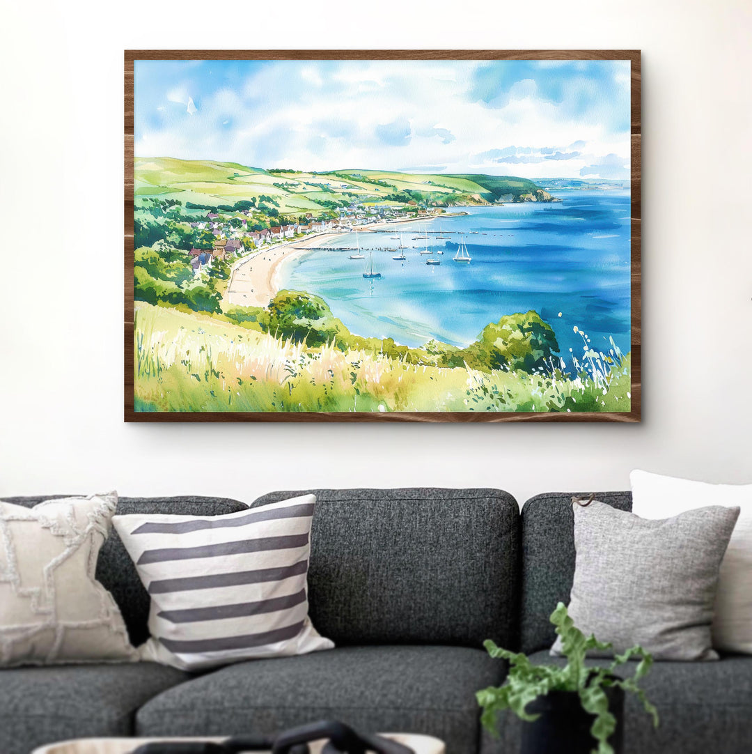 Swanage England Watercolor Poster Swanage Travel Print Dorset Coast Painting Seaside Town Wall Art UK Souvenir