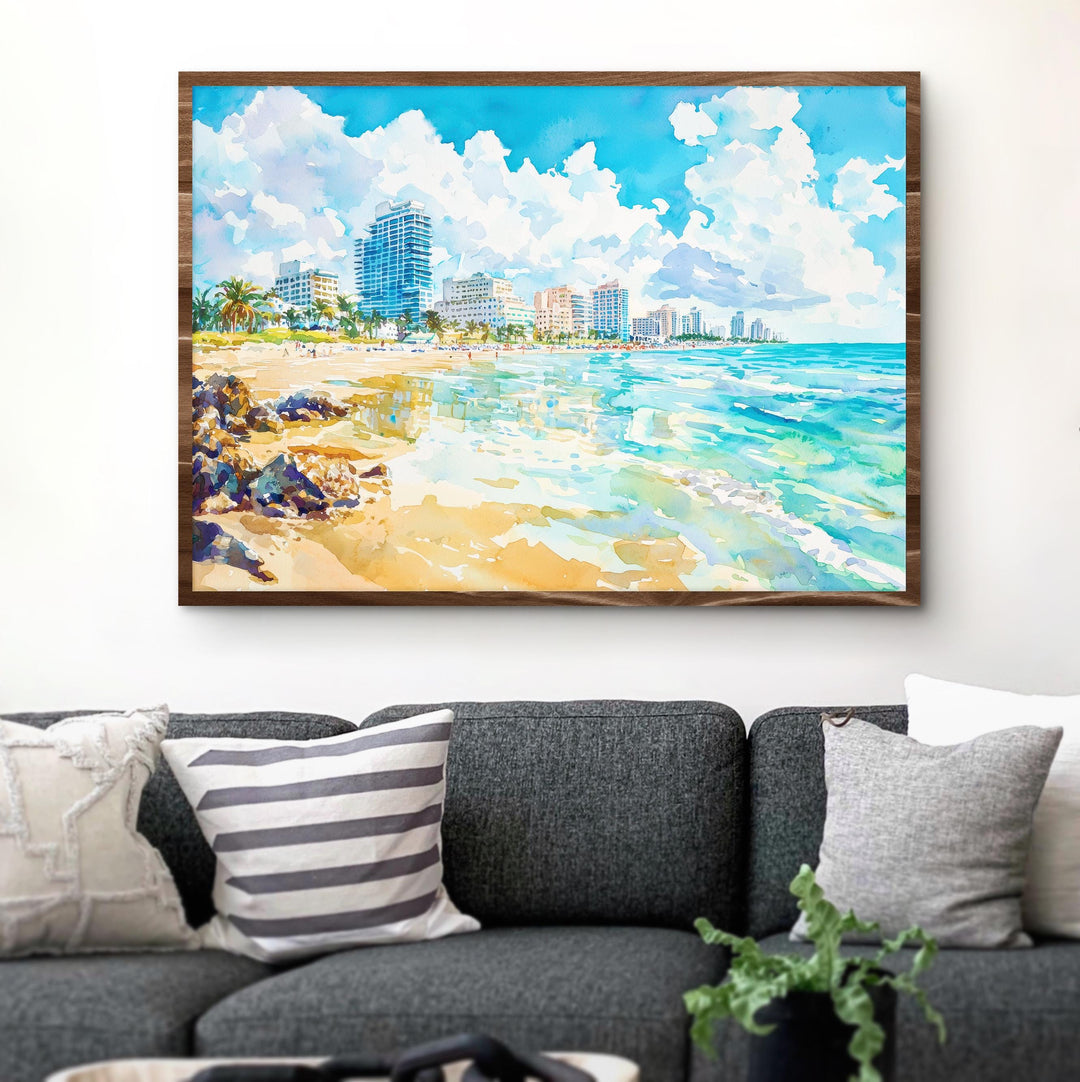 South Beach Miami Watercolor Poster South Beach Travel Print Florida Coast Painting Ocean Drive Wall Art USA Souvenir