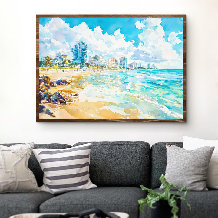 South Beach Miami Watercolor Poster South Beach Travel Print Florida Coast Painting Ocean Drive Wall Art USA Souvenir