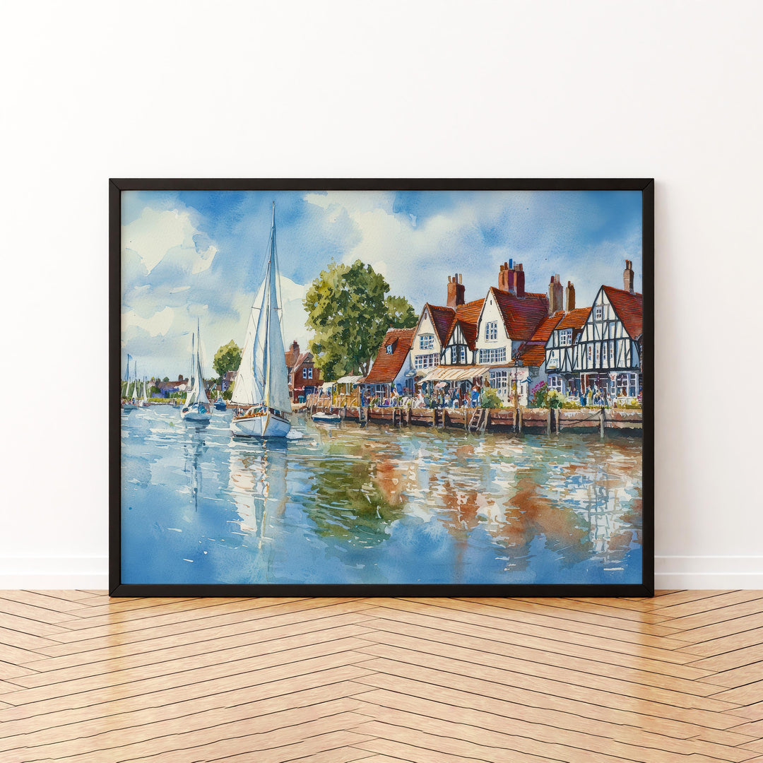 Norfolk Broads England Watercolor Poster Norfolk Broads Travel Print River Landscape Painting Wall Art UK Souvenir