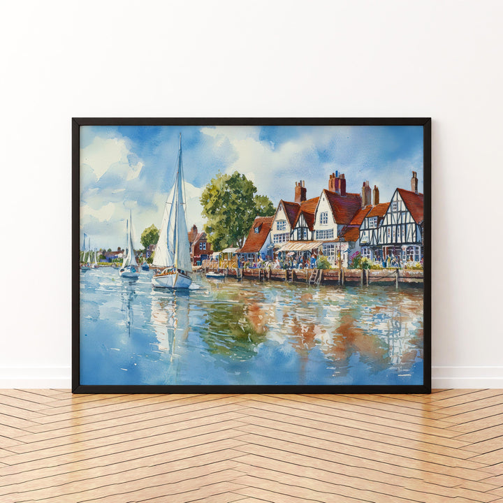 Norfolk Broads England Watercolor Poster Norfolk Broads Travel Print River Landscape Painting Wall Art UK Souvenir