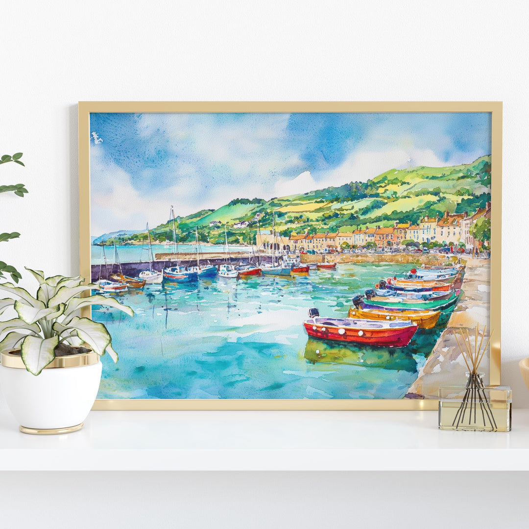 Lyme Regis England Watercolor Poster Lyme Regis Travel Print Dorset Coast Painting Seaside Town Wall Art UK Souvenir