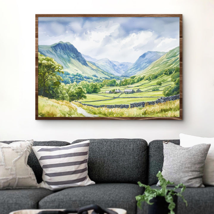 Great Langdale England Watercolor Poster Great Langdale Travel Print Lake District Painting Mountain Valley Wall Art UK Souvenir