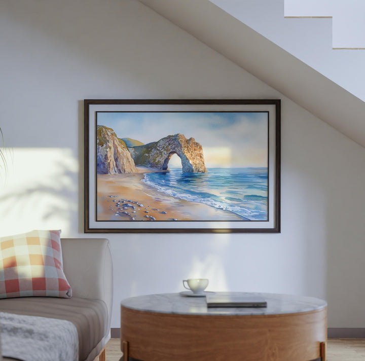 Durdle Door England Watercolor Poster Durdle Door Travel Print Dorset Coast Painting Seaside Wall Art UK Souvenir