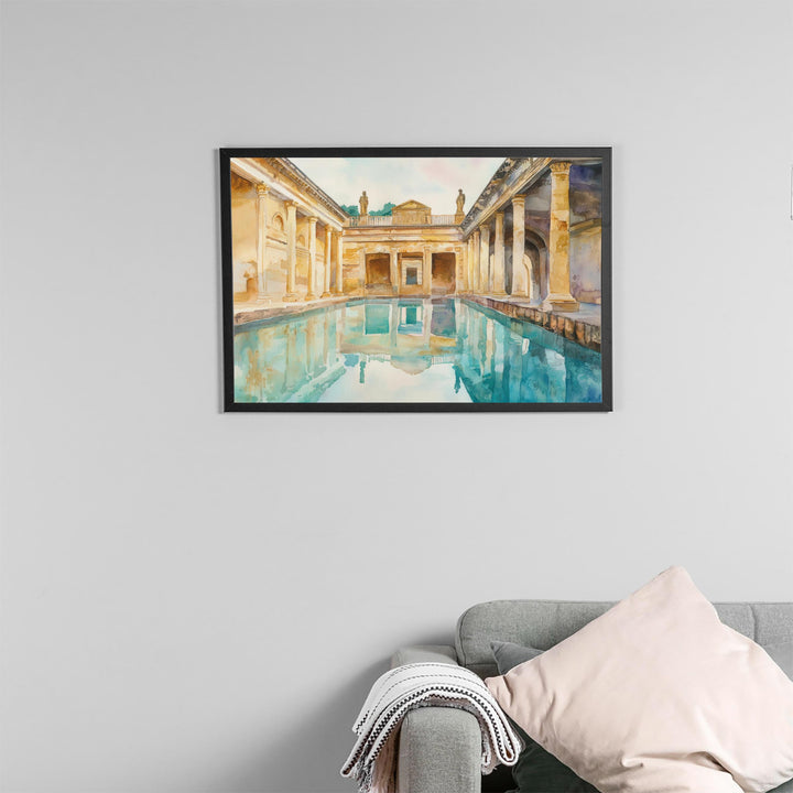 Roman Baths England Watercolor Poster Bath Travel Print Historic Landmark Painting Architecture Wall Art UK Souvenir