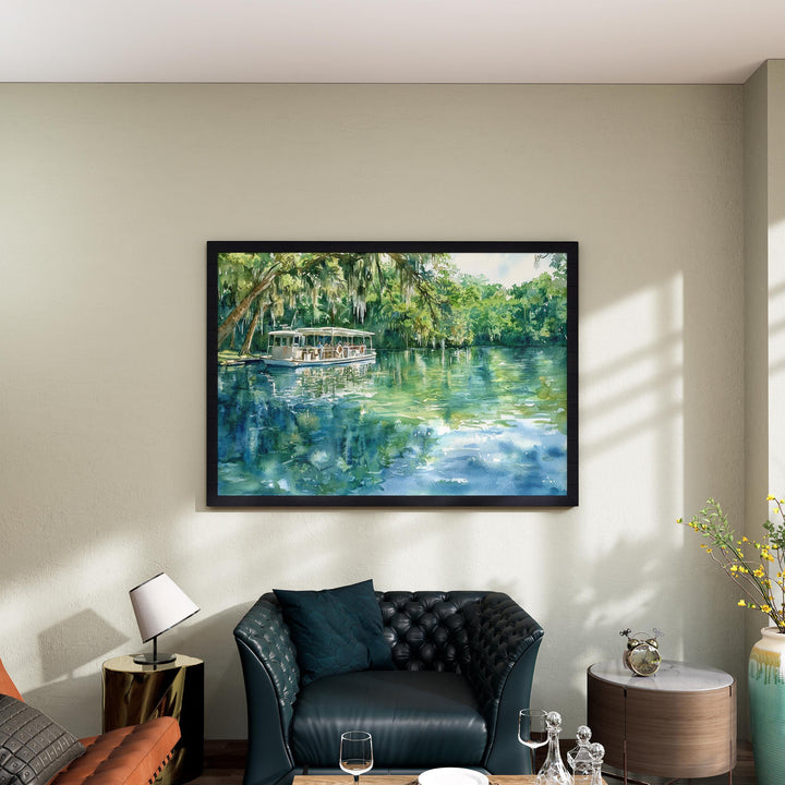 Silver Springs State Park Florida Watercolor Poster Silver Springs Travel Print Nature Painting Wall Art USA Souvenir