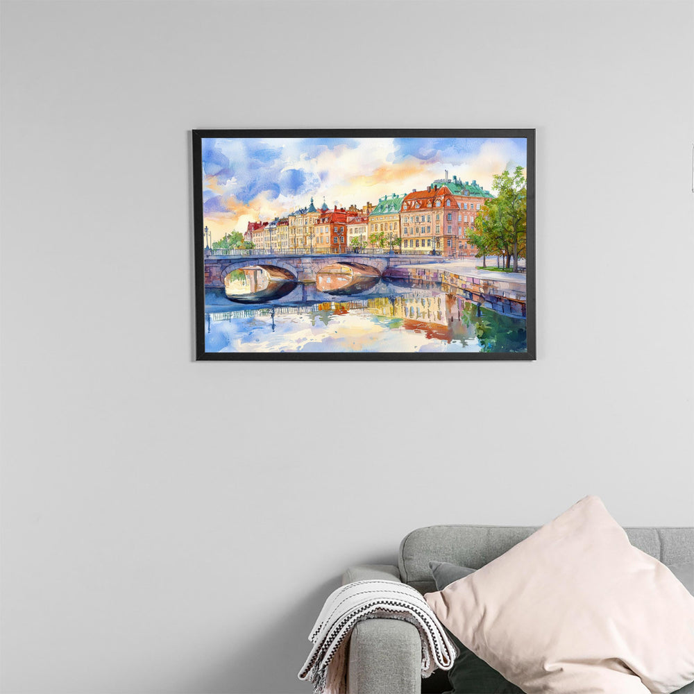 Gothenburg Sweden Watercolor Poster Gothenburg Travel Print Scandinavian City Painting Harbor Wall Art Souvenir