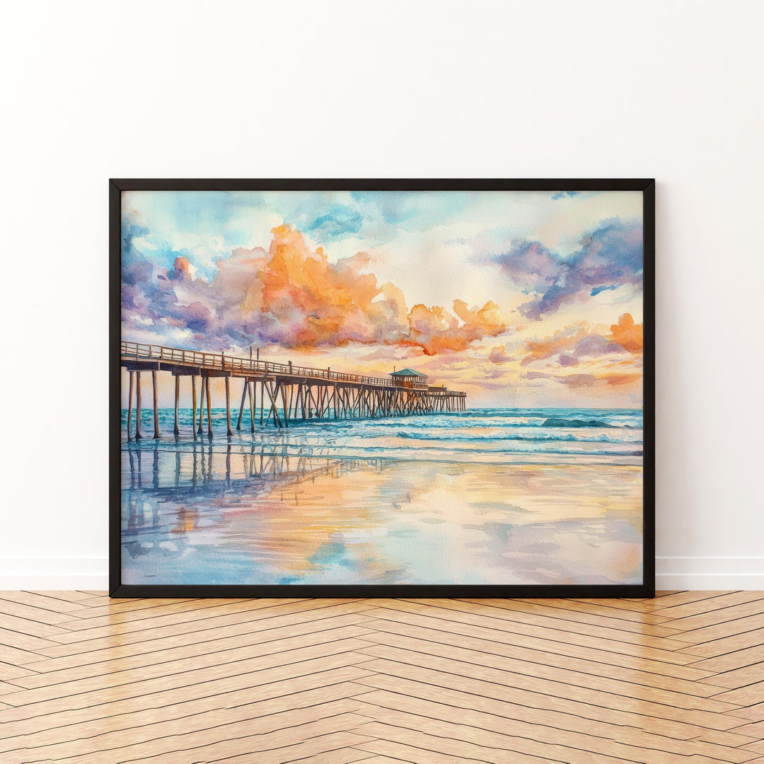 Cocoa Beach Florida Watercolor Poster Cocoa Beach Travel Print Atlantic Coast Painting Surf Town Wall Art USA Souvenir