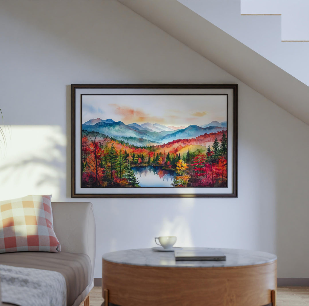 Adirondacks New York Watercolor Poster Adirondack Mountains Travel Print Nature Landscape Painting Wall Art USA Souvenir