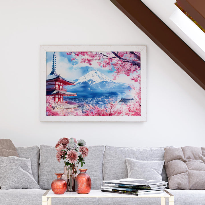 Mount Fuji Japan Watercolor Poster Mount Fuji Travel Print Mountain Landscape Painting Wall Art Asia Souvenir