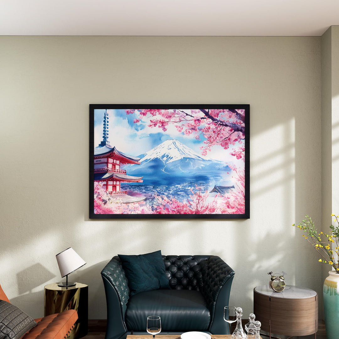 Mount Fuji Japan Watercolor Poster Mount Fuji Travel Print Mountain Landscape Painting Wall Art Asia Souvenir