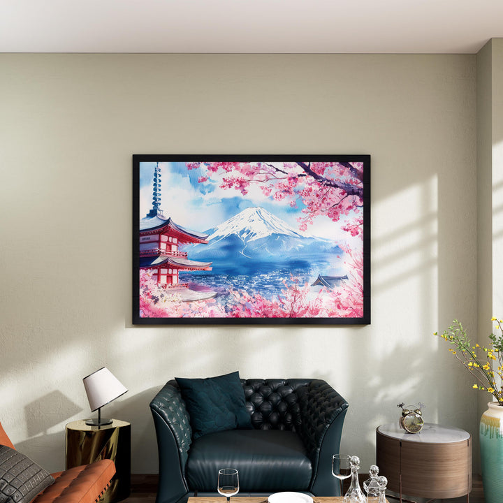 Mount Fuji Japan Watercolor Poster Mount Fuji Travel Print Mountain Landscape Painting Wall Art Asia Souvenir