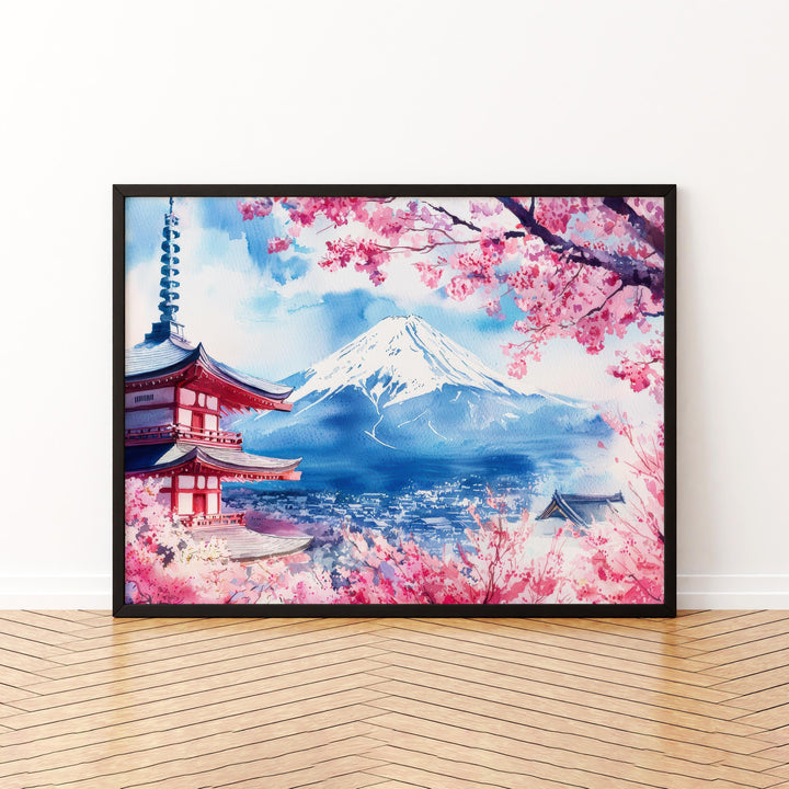 Mount Fuji Japan Watercolor Poster Mount Fuji Travel Print Mountain Landscape Painting Wall Art Asia Souvenir