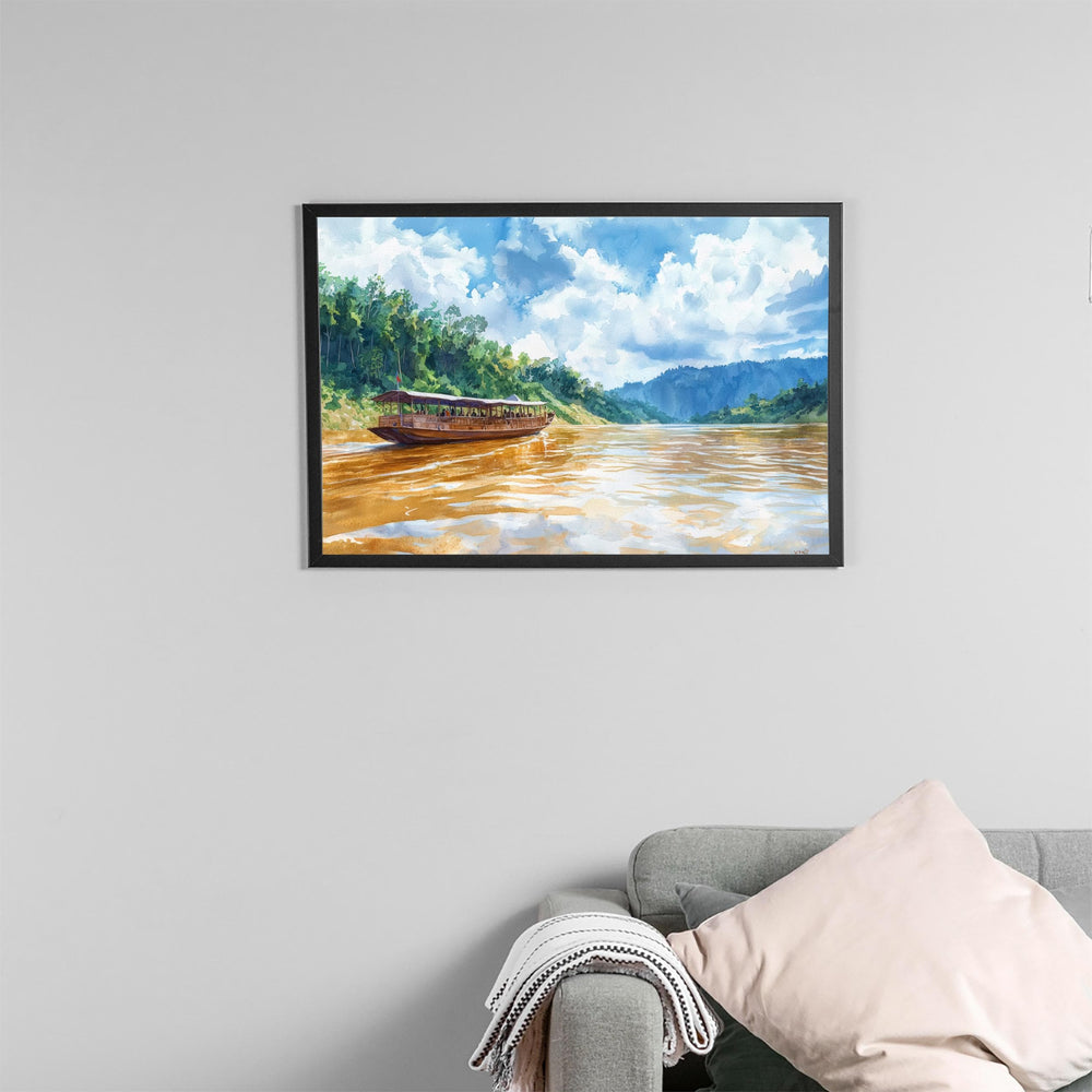 Mekong River Watercolor Poster Mekong Travel Print Southeast Asia Landscape Painting River Wall Art Souvenir