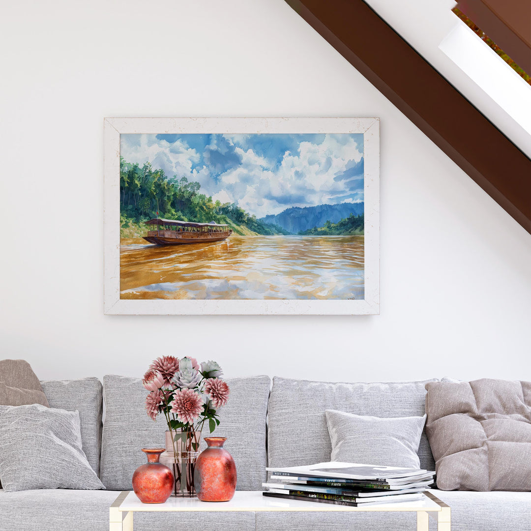 Mekong River Watercolor Poster Mekong Travel Print Southeast Asia Landscape Painting River Wall Art Souvenir