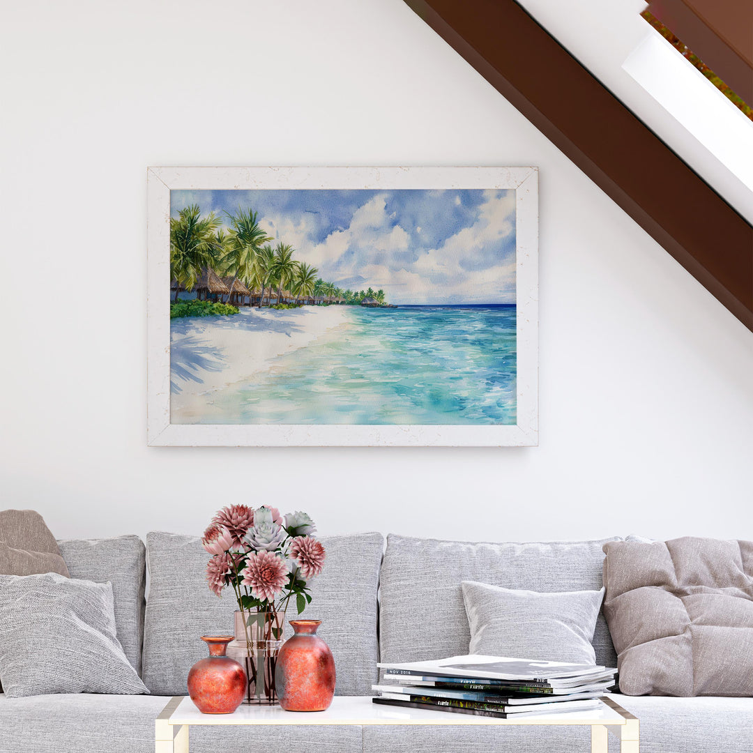 Maldives Watercolor Poster Maldives Travel Print Tropical Island Painting Ocean Landscape Wall Art Indian Ocean Souvenir
