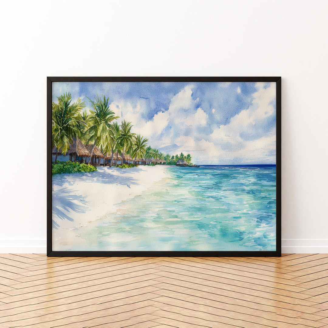 Maldives Watercolor Poster Maldives Travel Print Tropical Island Painting Ocean Landscape Wall Art Indian Ocean Souvenir