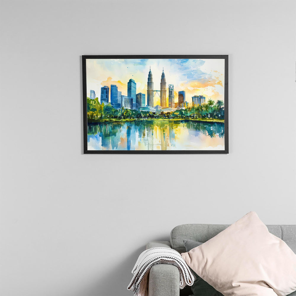 Kuala Lumpur Malaysia Watercolor Poster Kuala Lumpur Travel Print City Skyline Painting Petronas Towers Wall Art Souvenir