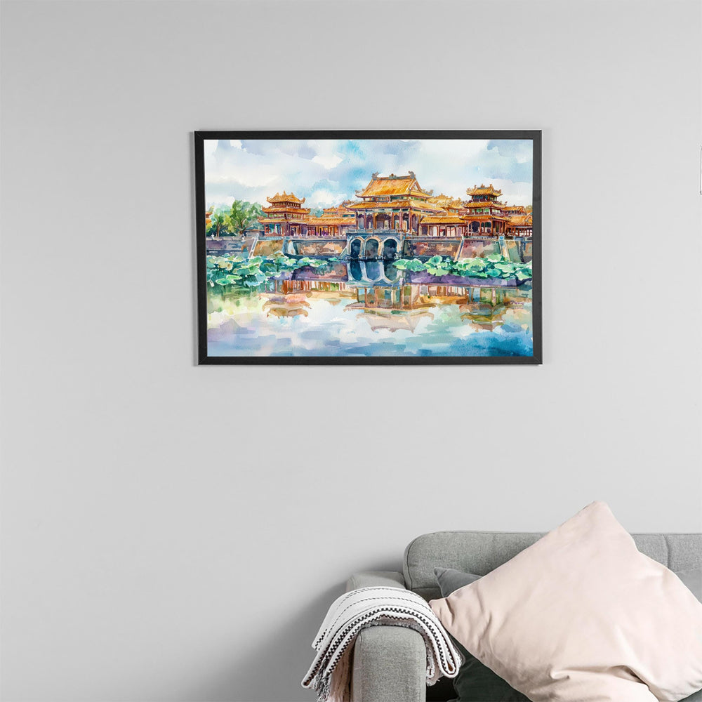 Hue Vietnam Watercolor Poster Hue Travel Print Imperial City Painting Riverside Landscape Wall Art Asia Souvenir