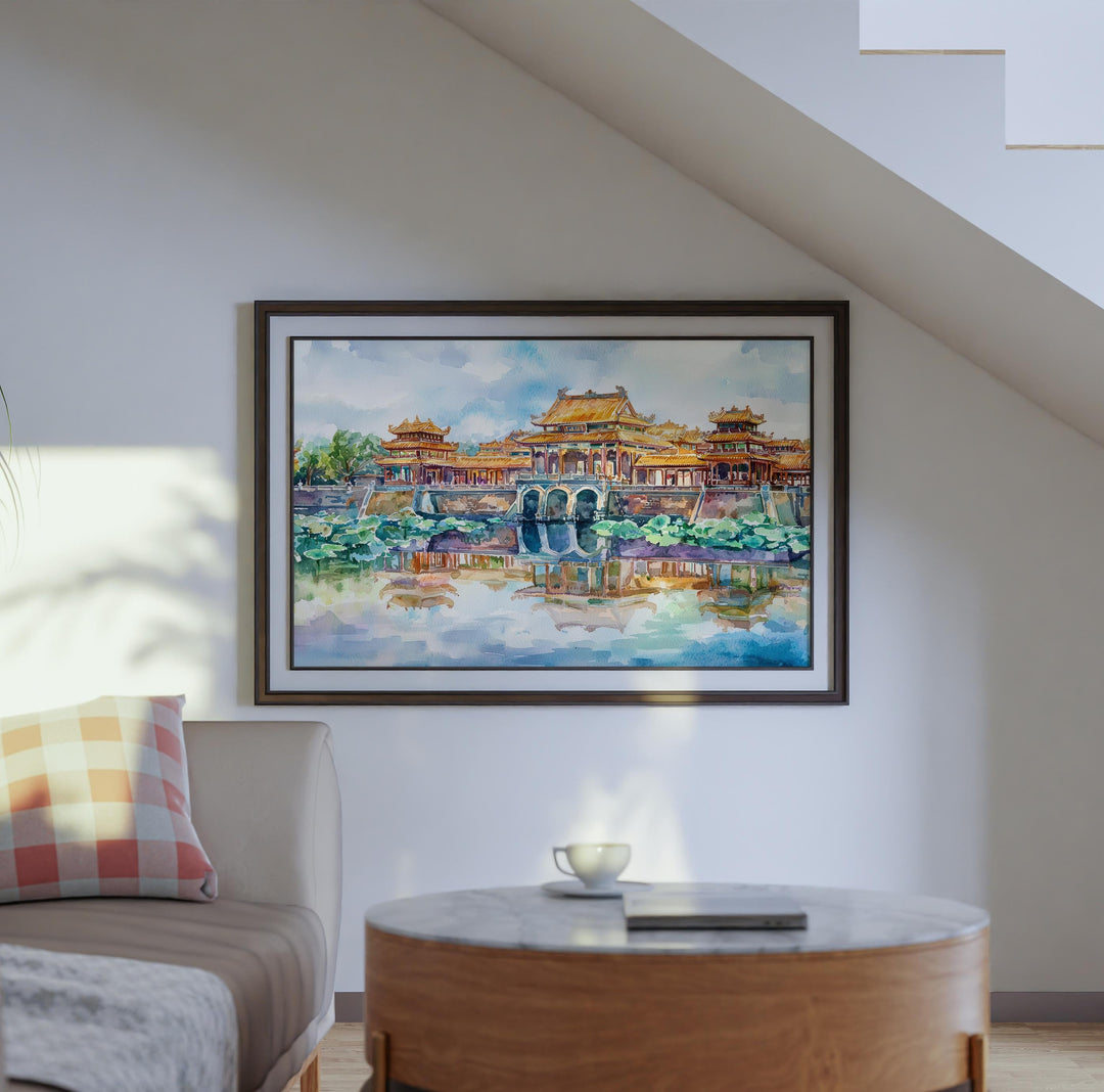 Hue Vietnam Watercolor Poster Hue Travel Print Imperial City Painting Riverside Landscape Wall Art Asia Souvenir