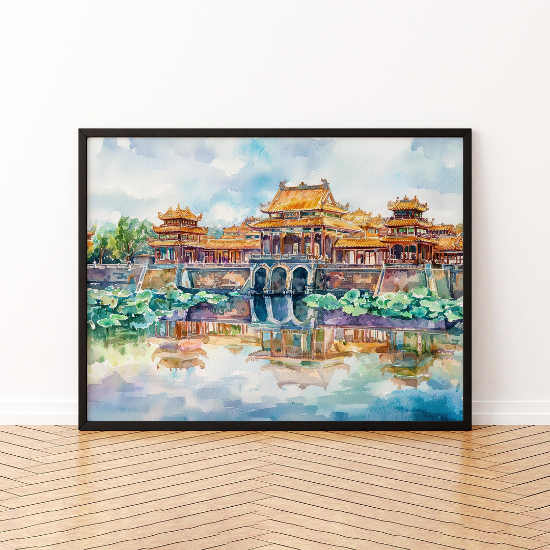 Hue Vietnam Watercolor Poster Hue Travel Print Imperial City Painting Riverside Landscape Wall Art Asia Souvenir