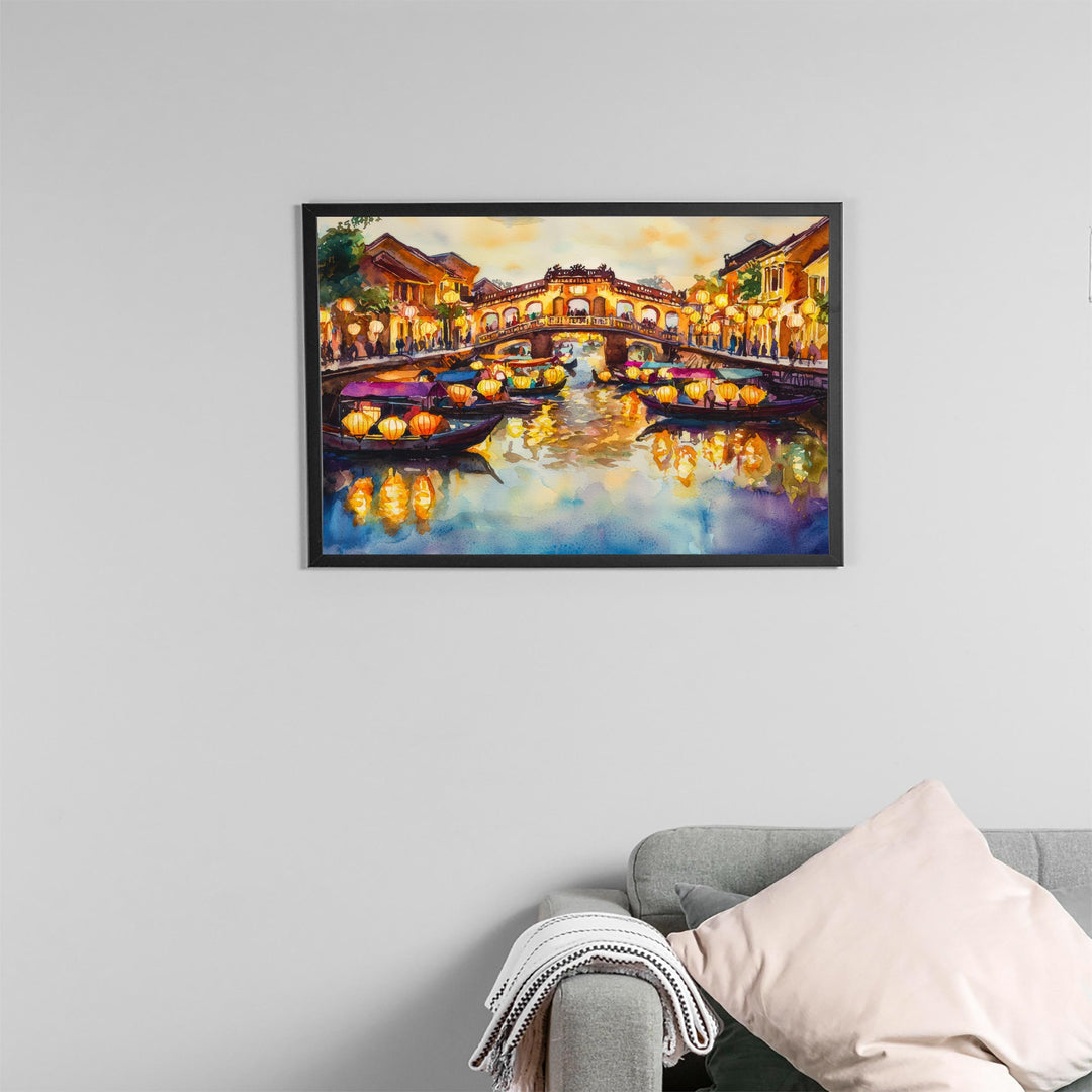 Hoi An Vietnam Watercolor Poster Hoi An Travel Print Ancient Town Painting Lantern Street Wall Art Asia Souvenir