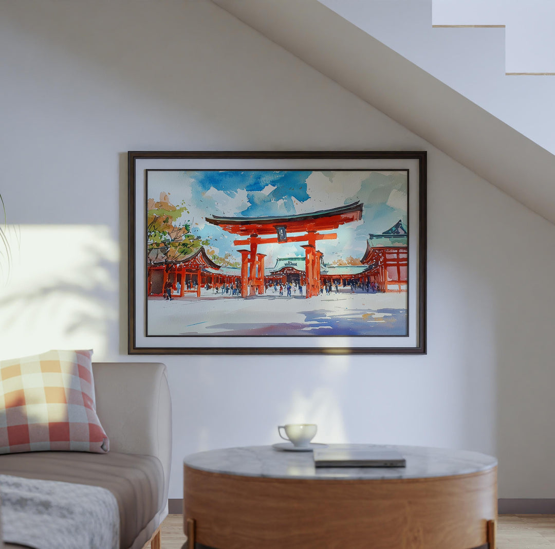 Fushimi Inari Shrine Kyoto Japan Watercolor Poster Kyoto Travel Print Torii Gate Painting Temple Wall Art Asia Souvenir