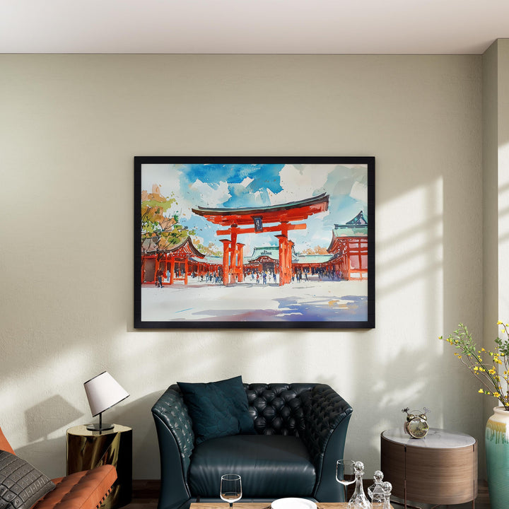 Fushimi Inari Shrine Kyoto Japan Watercolor Poster Kyoto Travel Print Torii Gate Painting Temple Wall Art Asia Souvenir