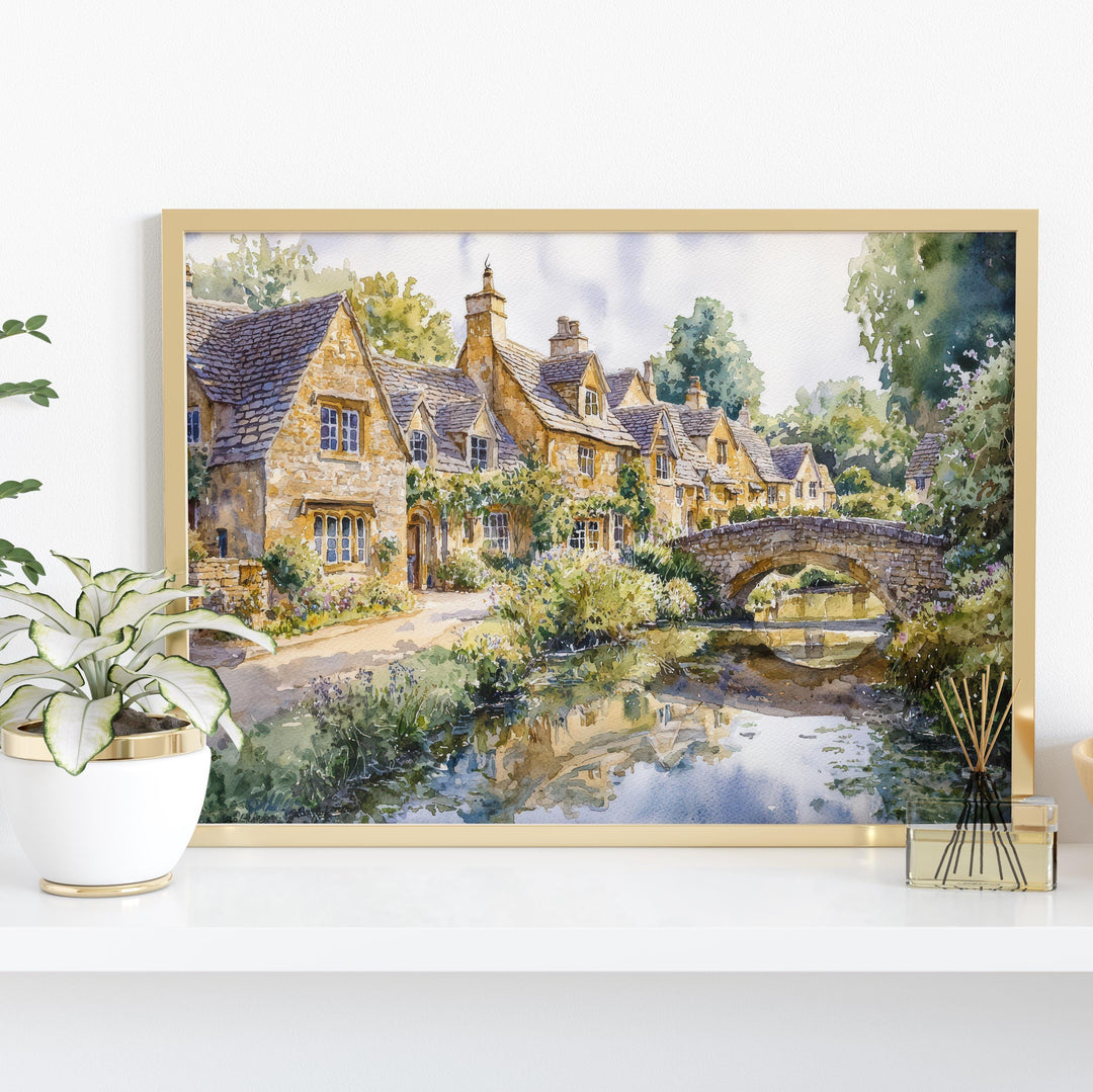 Cotswolds England Watercolor Poster Cotswolds Travel Print Countryside Village Painting Landscape Wall Art UK Souvenir