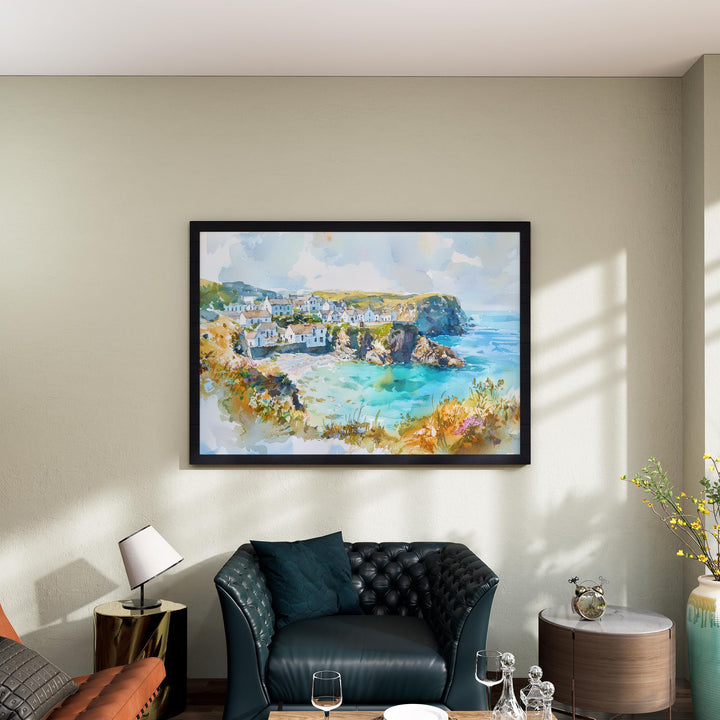 Cornwall England Watercolor Poster Cornwall Travel Print Coastal Landscape Painting Seaside Wall Art UK Souvenir