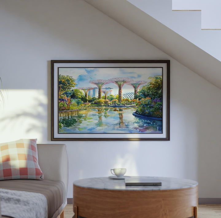 Supertree Grove Singapore Watercolor Poster Gardens by the Bay Print Cityscape Painting Wall Art Asia Souvenir