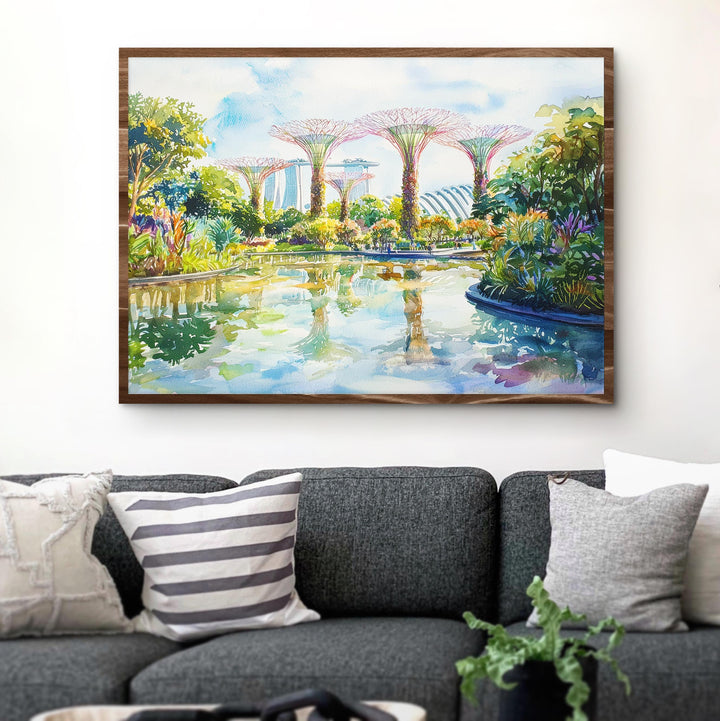 Supertree Grove Singapore Watercolor Poster Gardens by the Bay Print Cityscape Painting Wall Art Asia Souvenir