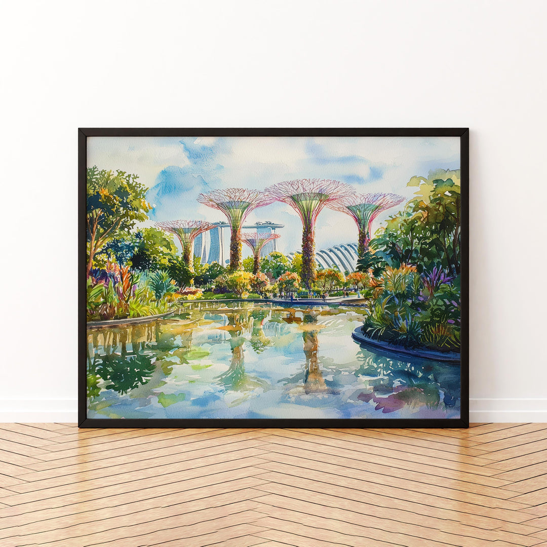 Supertree Grove Singapore Watercolor Poster Gardens by the Bay Print Cityscape Painting Wall Art Asia Souvenir