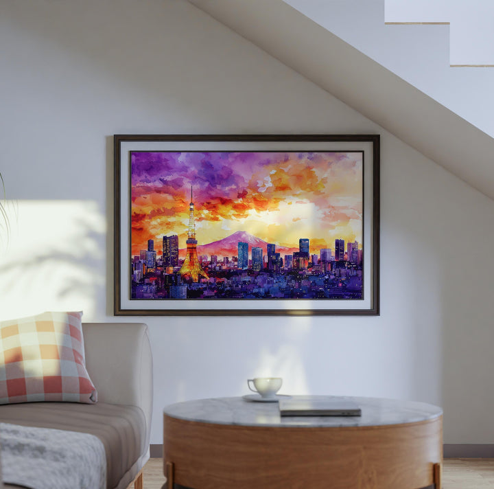 Tokyo Japan Watercolor Poster Tokyo Travel Print City Skyline Painting Shibuya Crossing Wall Art Asia Souvenir