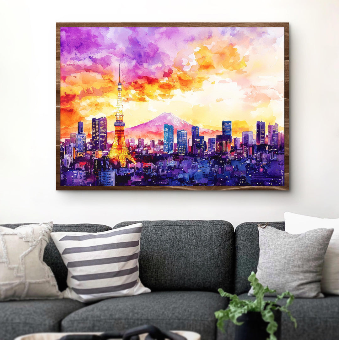 Tokyo Japan Watercolor Poster Tokyo Travel Print City Skyline Painting Shibuya Crossing Wall Art Asia Souvenir