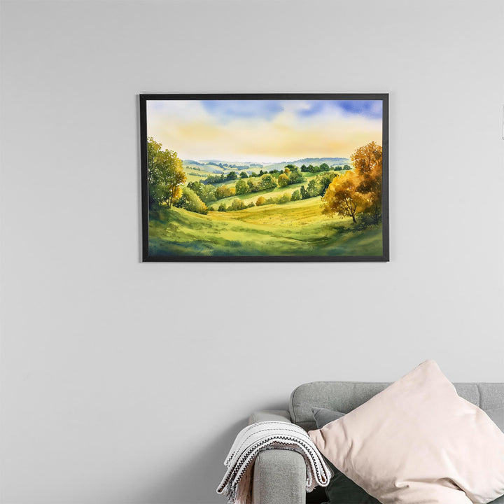 Surrey Hills England Watercolor Poster Surrey Hills Travel Print Countryside Landscape Painting Wall Art UK Souvenir