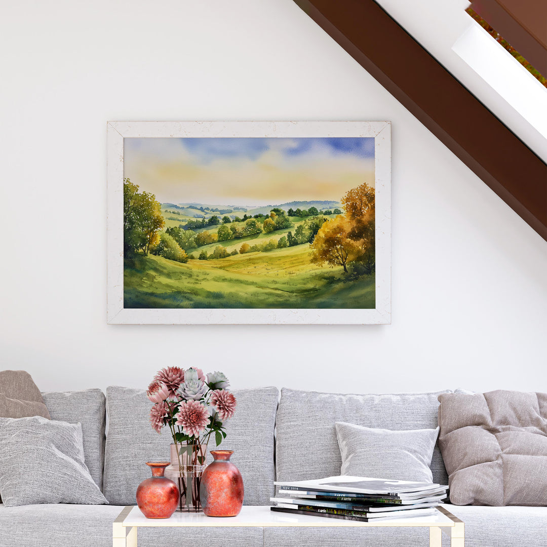 Surrey Hills England Watercolor Poster Surrey Hills Travel Print Countryside Landscape Painting Wall Art UK Souvenir