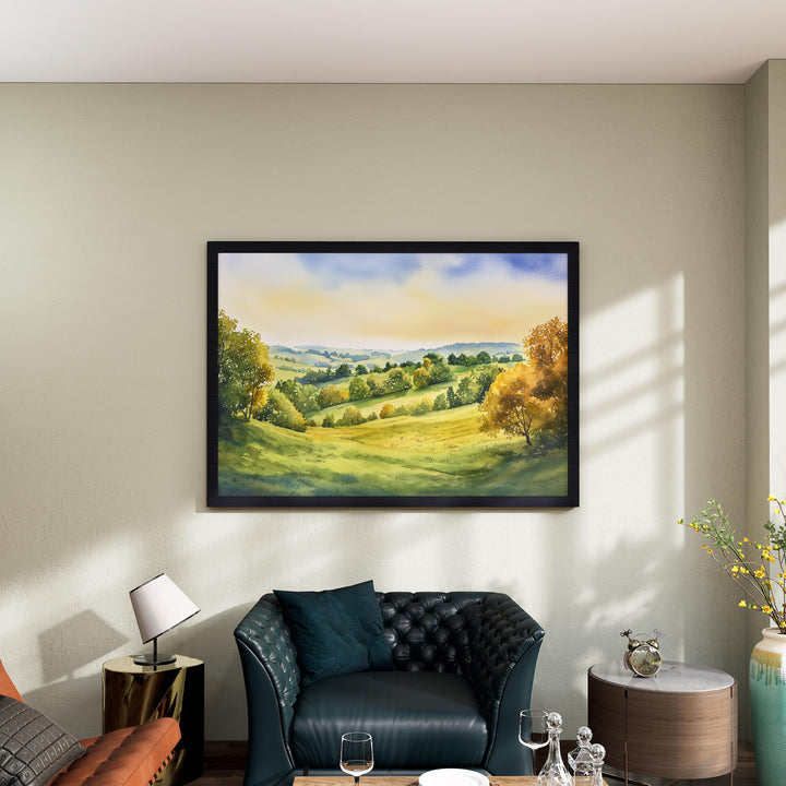 Surrey Hills England Watercolor Poster Surrey Hills Travel Print Countryside Landscape Painting Wall Art UK Souvenir