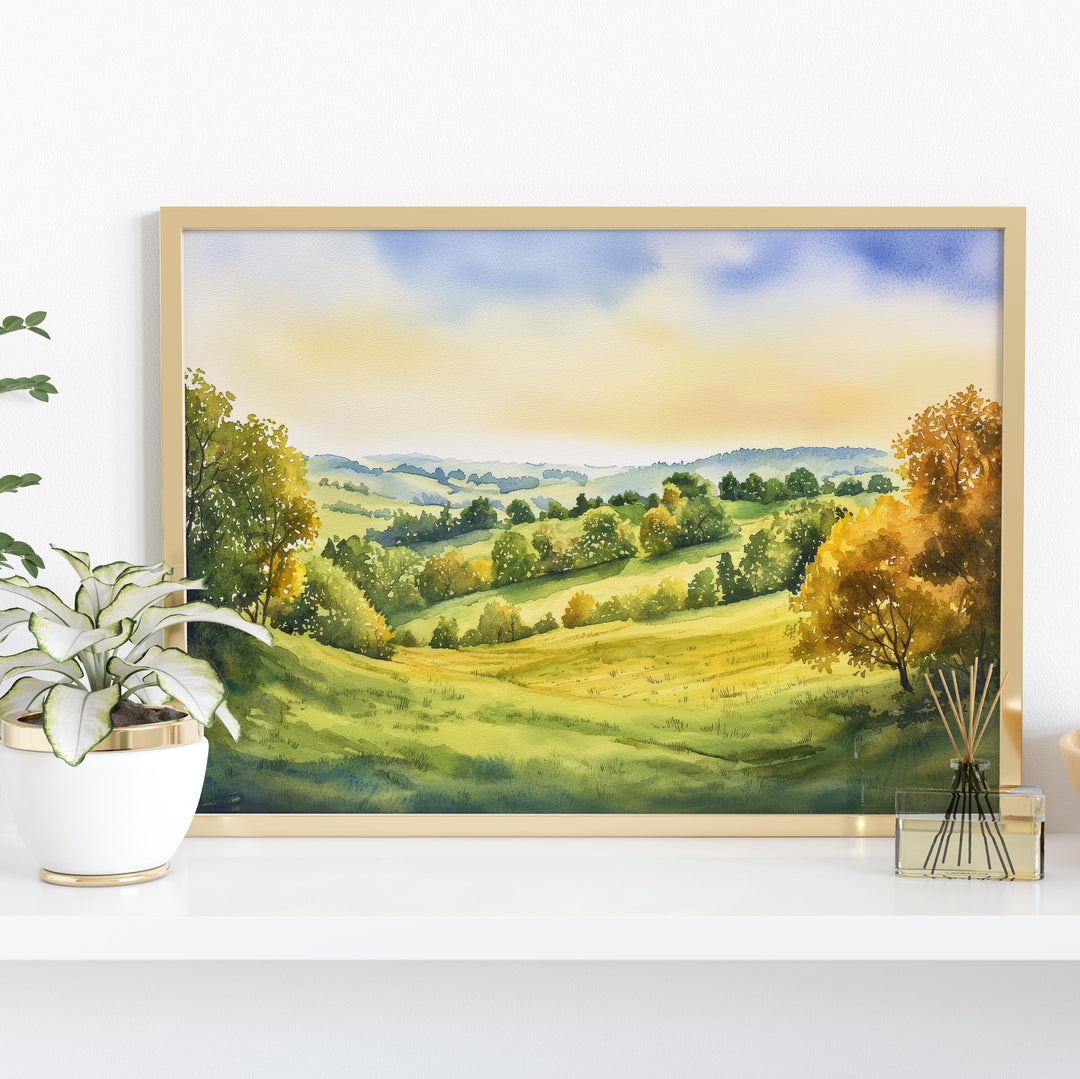 Surrey Hills England Watercolor Poster Surrey Hills Travel Print Countryside Landscape Painting Wall Art UK Souvenir