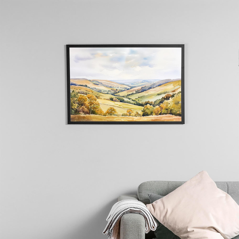 Shropshire Hills England Watercolor Poster Shropshire Travel Print Countryside Landscape Painting Wall Art UK Souvenir