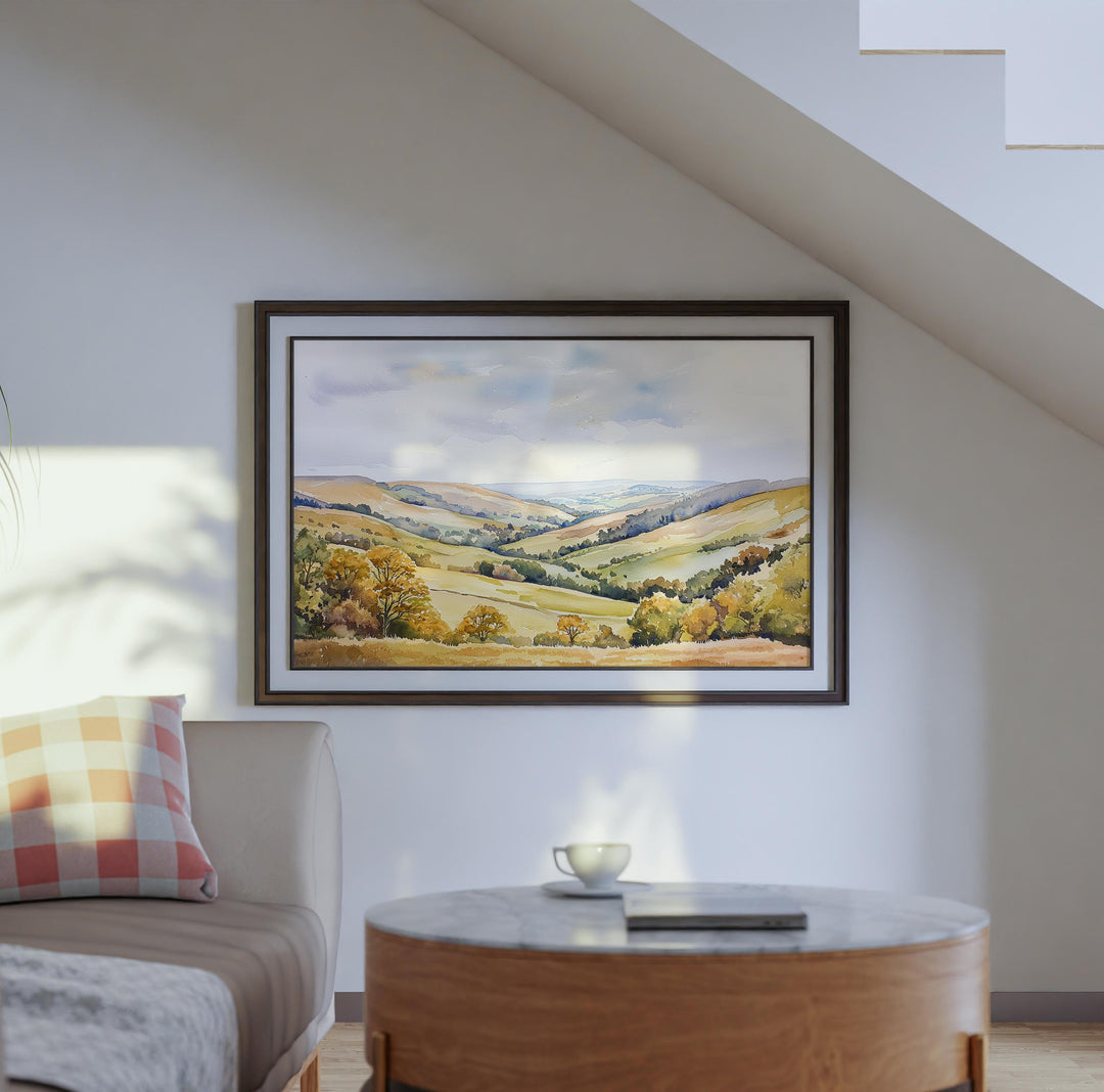 Shropshire Hills England Watercolor Poster Shropshire Travel Print Countryside Landscape Painting Wall Art UK Souvenir