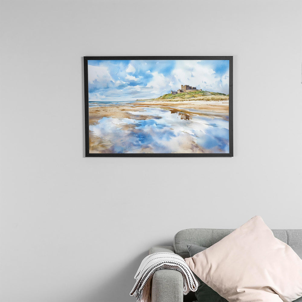 Northumberland Coast England Watercolor Poster Northumberland Travel Print Coastal Landscape Painting Wall Art UK Souvenir
