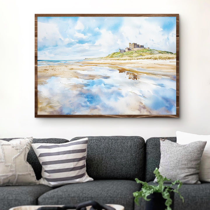 Northumberland Coast England Watercolor Poster Northumberland Travel Print Coastal Landscape Painting Wall Art UK Souvenir