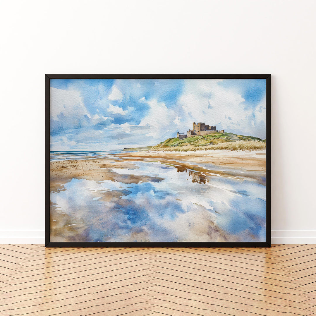 Northumberland Coast England Watercolor Poster Northumberland Travel Print Coastal Landscape Painting Wall Art UK Souvenir