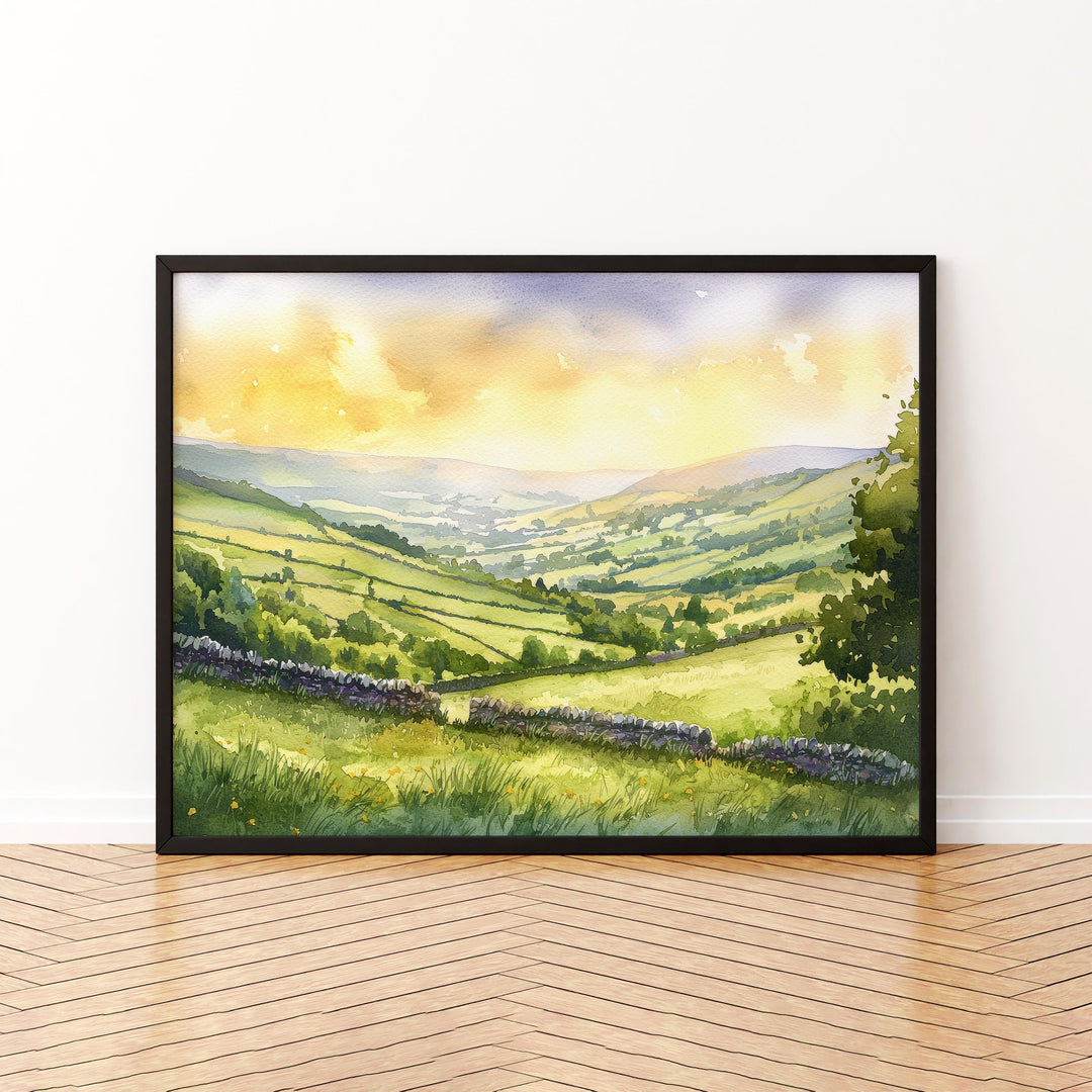 North Pennines England Watercolor Poster North Pennines Travel Print Countryside Landscape Painting Wall Art UK Souvenir