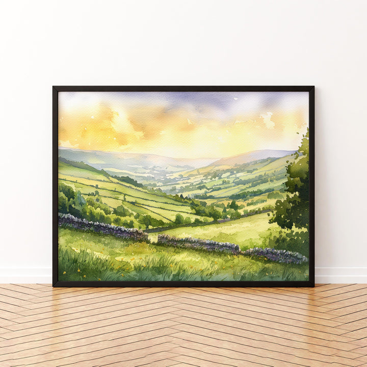 North Pennines England Watercolor Poster North Pennines Travel Print Countryside Landscape Painting Wall Art UK Souvenir