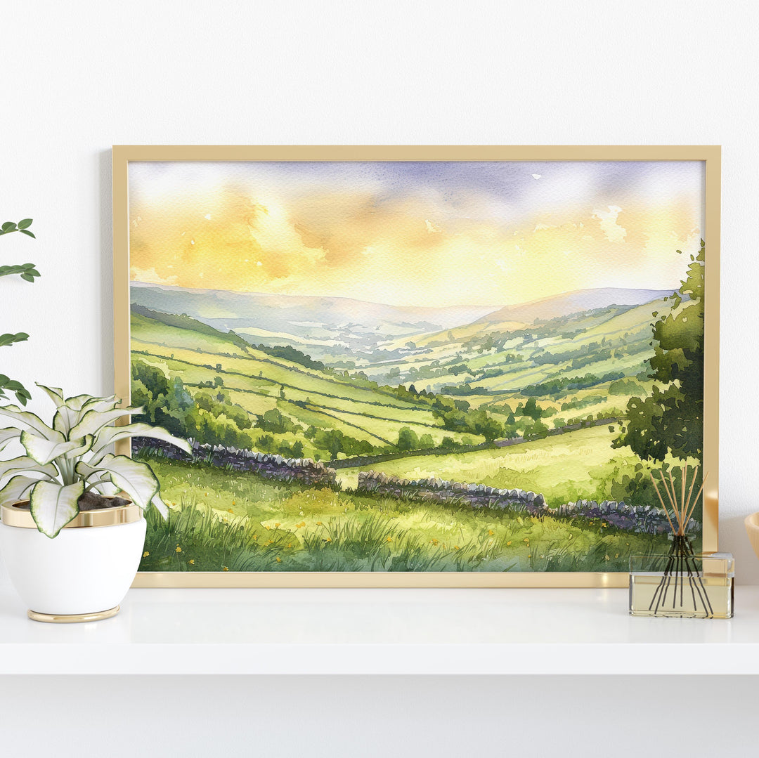 North Pennines England Watercolor Poster North Pennines Travel Print Countryside Landscape Painting Wall Art UK Souvenir