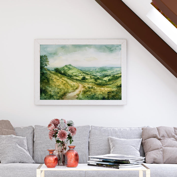 Malvern Hills England Watercolor Poster Malvern Hills Travel Print Countryside Landscape Painting Wall Art UK Souvenir