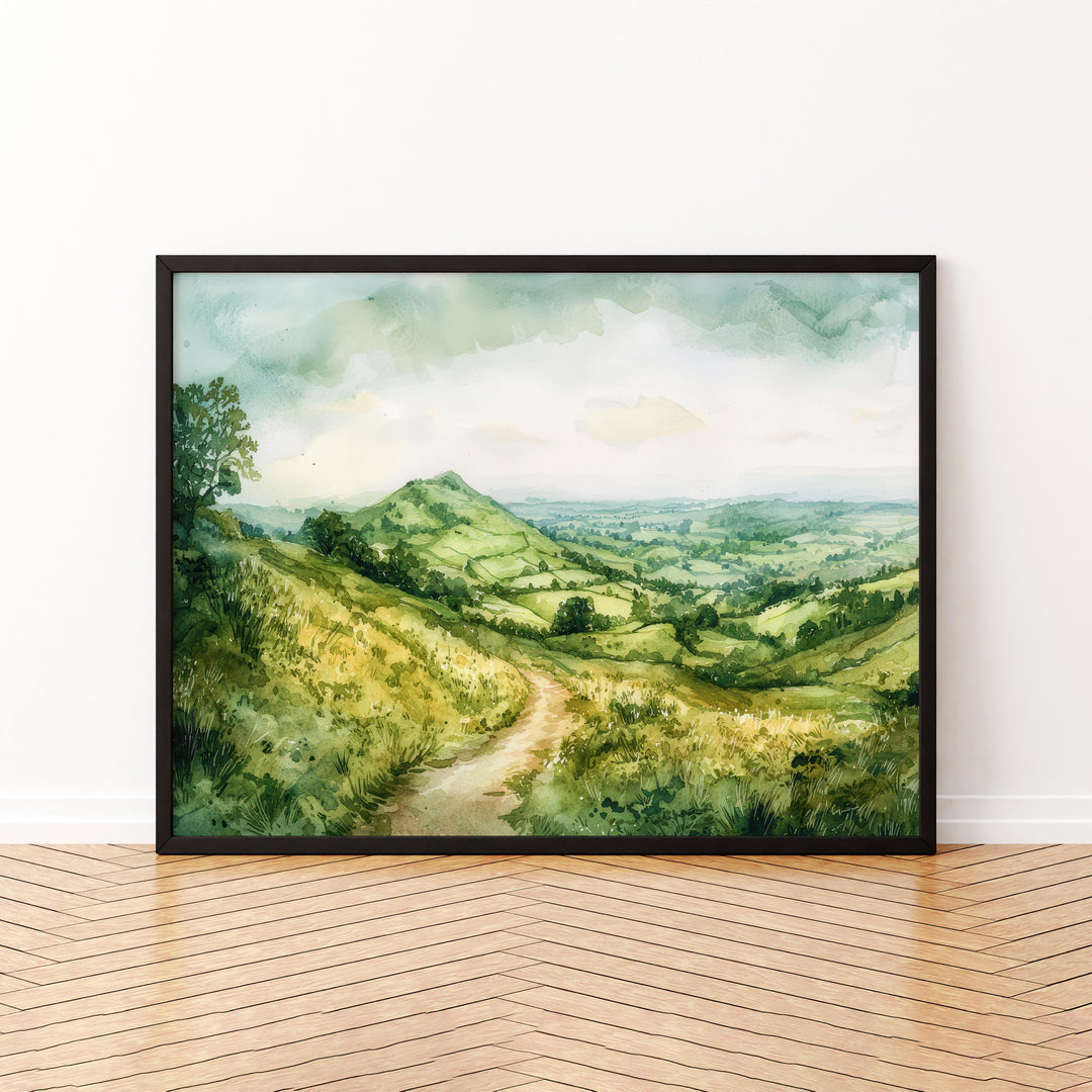 Malvern Hills England Watercolor Poster Malvern Hills Travel Print Countryside Landscape Painting Wall Art UK Souvenir