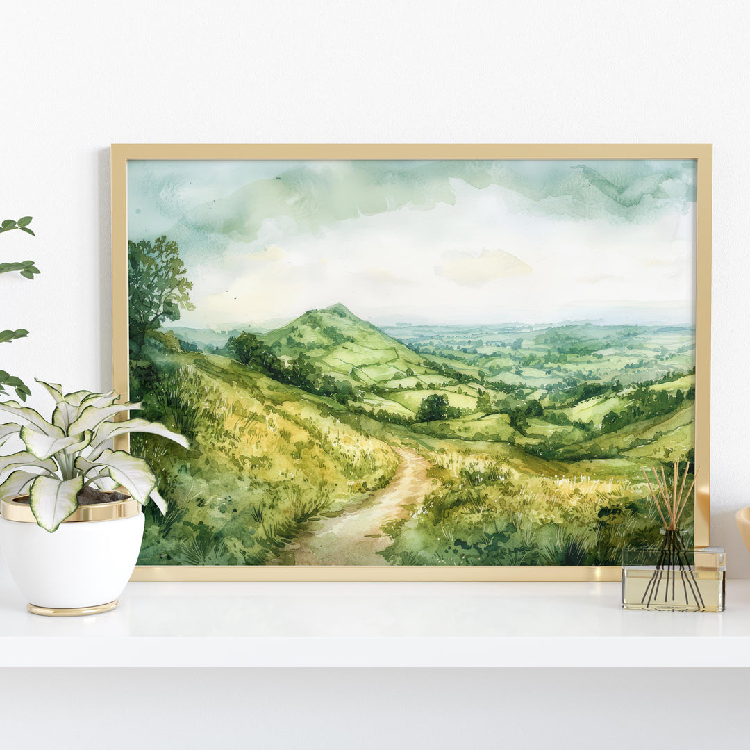 Malvern Hills England Watercolor Poster Malvern Hills Travel Print Countryside Landscape Painting Wall Art UK Souvenir
